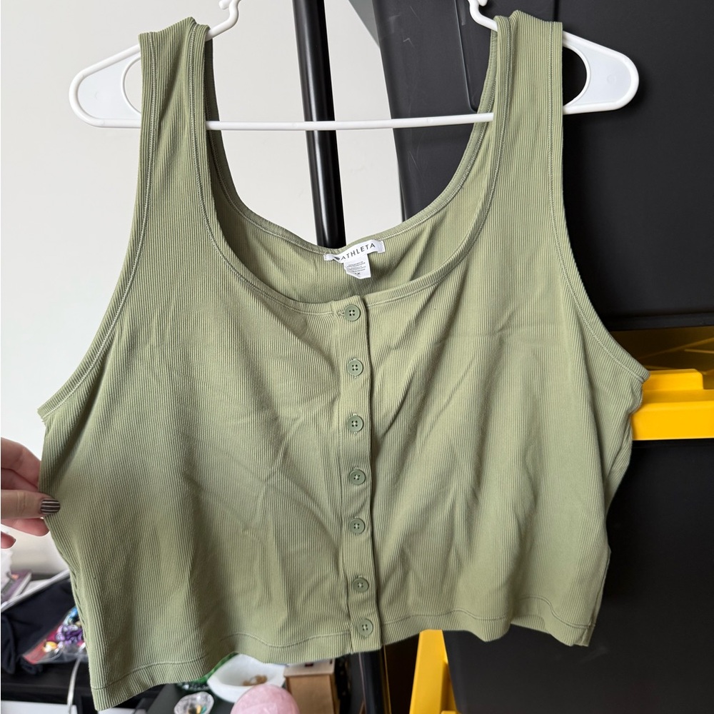 Athleta Olive Button-Front Crop Tank Top
